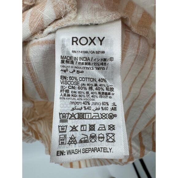 Roxy Palm Print Button Front Short Sleeve Romper Jumpsuit XS Neutral Tan Boho - Picture 5 of 7